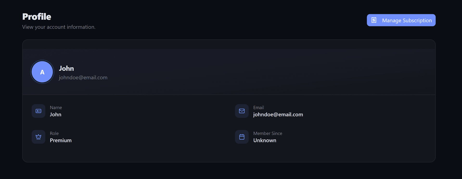 User Profile Dashboard
